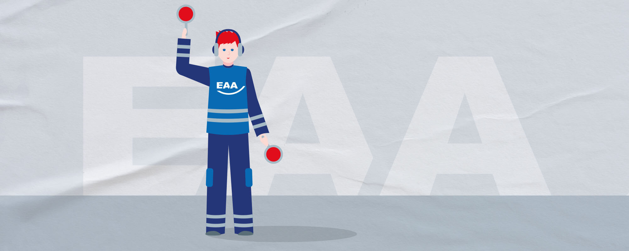 Ein Fall für die EAA | © BIH Die Grafik zeigt einen Lotsen mit erhobener Kelle. Der Blick fällt von vorn auf ihn. Auf seiner Weste steht die Abkürzung „EAA”